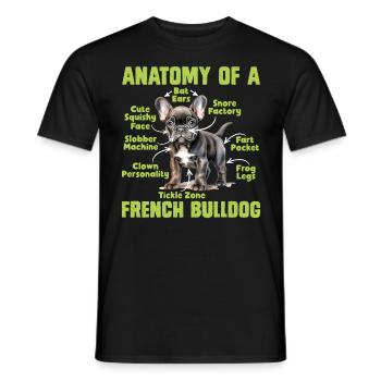 Anatomy of a FRENCH BULLDOG Lustiges Frenchie - Men's T-Shirt - black - Front - AI Model Male 178 light (178cm)