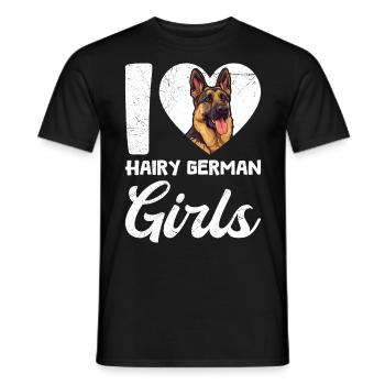 German Shepherd I LOVE HAIRY GERMAN GIRLS - Men's T-Shirt - black - Front - AI Model Male 178 light (178cm)
