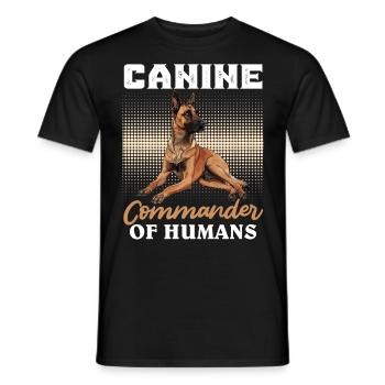 Malinois COMMANDANT CANIN DES HUMAINS Drôle - T-shirt homme - noir - Devant - AI Model Male 178 light (178cm)