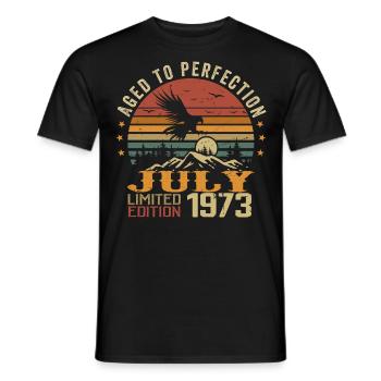 Vintage July 1973 Anniversary July 1973 - Men's T-Shirt - black - Front - AI Model Male 178 light (178cm)