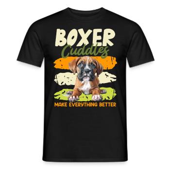 Boxer allemand MIEUX SE CÂLINER AVEC UN BOXER - T-shirt homme - noir - Devant - AI Model Male 178 light (178cm)