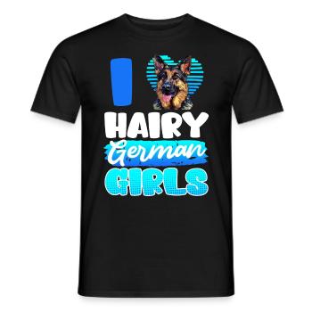 German Shepherd I LOVE HAIRY GERMAN GIRLS - Men's T-Shirt - black - Front - AI Model Male 178 light (178cm)