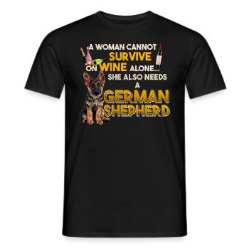 German Shepherd WOMAN CANNOT SURVIVE ON WINE - Men's T-Shirt - black - Front - AI Model Male 178 light (178cm)
