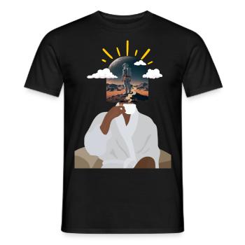 Café et astronaute - T-shirt homme - noir - Devant - AI Model Male 178 light (178cm)