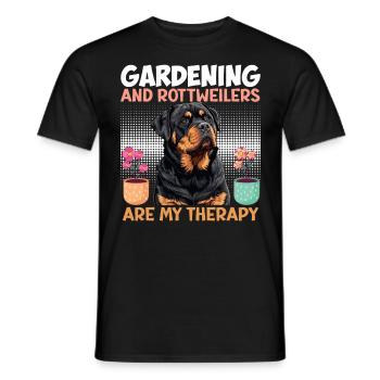 GARTENARBEIT UND ROTTWEILER SIND THERAPIE Rottie - Männer T-Shirt - Schwarz - Vorne - AI Model Male 178 light (178cm)
