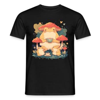 Frogs With Tea Toadstool Cottagecore Leaves - Men's T-Shirt - black - Front - AI Model Male 178 light (178cm)