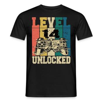 Level 14 Freigeschaltet - Männer T-Shirt - Schwarz - Vorne - AI Model Male 178 light (178cm)