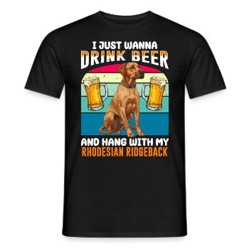 Ridgeback JUSTE VOULOIR BOIRE DE LA BIÈRE Rhodésian - T-shirt homme - noir - Devant - AI Model Male 178 light (178cm)