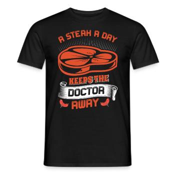 UN STEAK PAR JOUR ÉLOIGNE LE MÉDECIN - T-shirt homme - noir - Devant - AI Model Male 178 light (178cm)