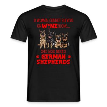German Shepherd WOMAN CANNOT SURVIVE ON WINE - Men's T-Shirt - black - Front - AI Model Male 178 light (178cm)