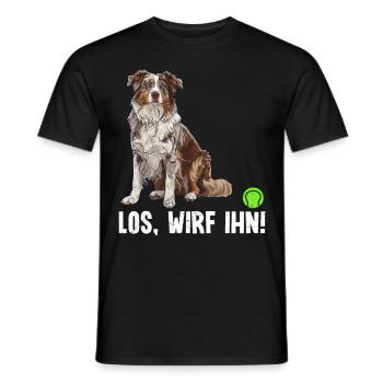 Australian Shepherd COME ON, THROW IT! Fun - Men's T-Shirt - black - Front - AI Model Male 178 light (178cm)