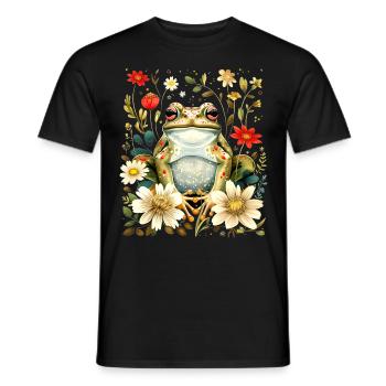 Floral Cottagecore Aesthetically Cute Frog - Men's T-Shirt - black - Front - AI Model Male 178 light (178cm)