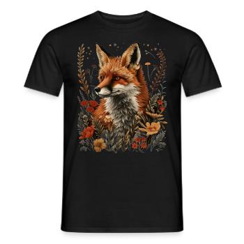 Nature Floral Fox - Men's T-Shirt - black - Front - AI Model Male 178 light (178cm)