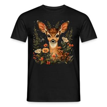 Flowers Deer - Men's T-Shirt - black - Front - AI Model Male 178 light (178cm)