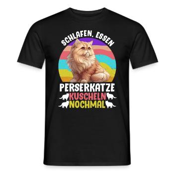 Chat persan DORMIR MANGER CHAT PERSAN CÂLINS - T-shirt homme - noir - Devant - AI Model Male 178 light (178cm)