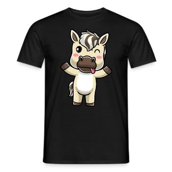 Fjordpferd Kawaii Emoticon - Männer T-Shirt - Schwarz - Vorne - AI Model Male 178 light (178cm)