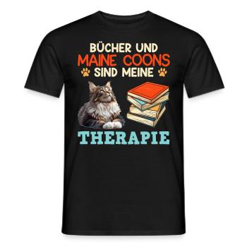 BOOKS AND MAINE COONS ARE MY THERAPY Main - Men's T-Shirt - black - Front - AI Model Male 178 light (178cm)
