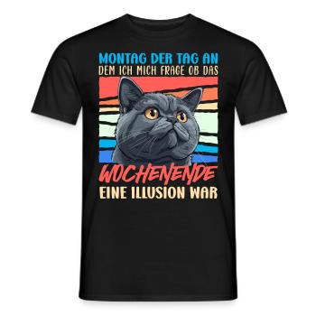 British Shorthair MONDAY IS THE DAY Drôle - T-shirt homme - noir - Devant - AI Model Male 178 light (178cm)