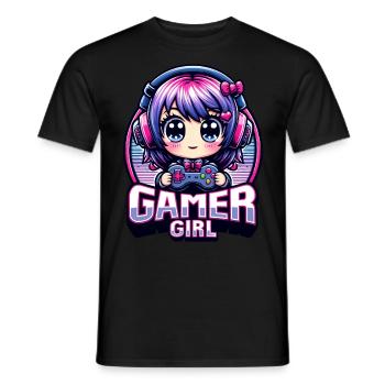 Gamer Girl. kawaii illustration, gaming, gamer, - Men's T-Shirt - black - Front - AI Model Male 178 light (178cm)