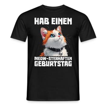 Turkish Van HAVE A MEOW-STARRY BIRTHDAY - Men's T-Shirt - black - Front - AI Model Male 178 light (178cm)