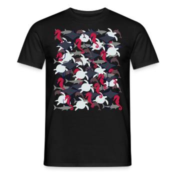 Ray, shark, dolphin, sea turtle, seahorse - Men's T-Shirt - black - Front - AI Model Male 178 light (178cm)