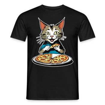 Le chat adore la pizza - T-shirt homme - noir - Devant - AI Model Male 178 light (178cm)