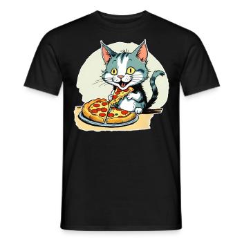 Le chat adore la pizza - T-shirt homme - noir - Devant - AI Model Male 178 light (178cm)