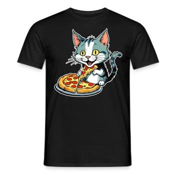 Le chat adore la pizza - T-shirt homme - noir - Devant - AI Model Male 178 light (178cm)