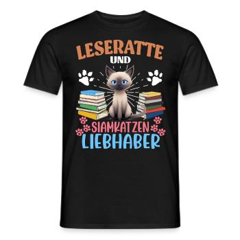 BOOKWORM AND SIAMESE CAT LOVERS Book lovers - Men's T-Shirt - black - Front - AI Model Male 178 light (178cm)