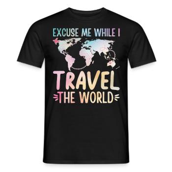 Excusez-moi pendant que je voyage dans le monde - T-shirt homme - noir - Devant - AI Model Male 178 light (178cm)