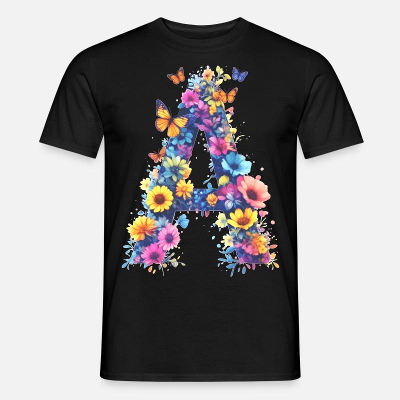 A – Floraler Anfangsbuchstabe 💐🌼🦋 - Männer T-Shirt - Schwarz