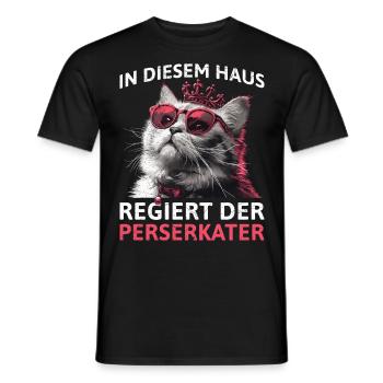 Persian Cat IN THIS HOUSE THE PERSIAN RULES - Men's T-Shirt - black - Front - AI Model Male 178 light (178cm)