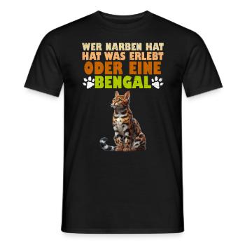 Bengalkatze WER NARBEN HAT HAT WAS ERLEBT ODER - Männer T-Shirt - Schwarz - Vorne - AI Model Male 178 light (178cm)