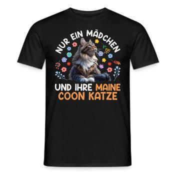 Cat Mom JUST A GIRL AND HER MAINE COON - Men's T-Shirt - black - Front - AI Model Male 178 light (178cm)
