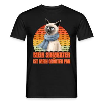 Siamese cats MY SIAMESE CAT IS MY BIGGEST FAN - Men's T-Shirt - black - Front - AI Model Male 178 light (178cm)