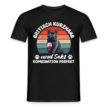 BRITISCH KURZHAAR UND SEKT KOMBINATION PERFEKT - Männer T-Shirt - Schwarz - Vorne - AI Model Male 178 light (178cm)