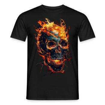 Skull Flames Skull Fire Skeleton Biker - Men's T-Shirt - black - Front - AI Model Male 178 light (178cm)