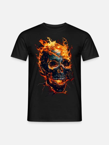 Totenkopf Flammen Totenschädel Feuer Skelett Biker - Männer T-Shirt - Schwarz