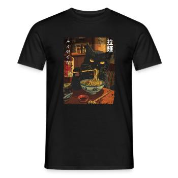 Aesthetic Anime Fan Japanese Black Cat - Men's T-Shirt - black - Front - AI Model Male 178 light (178cm)