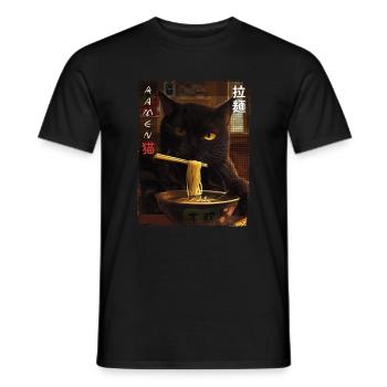 Kawaii Cat Ramen Vintage Anime Fan Design - Men's T-Shirt - black - Front - AI Model Male 178 light (178cm)