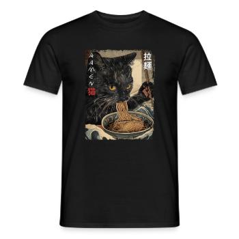 Vintage Ramen Shirt Anime Fan Kawaii Katze - Männer T-Shirt - Schwarz - Vorne - AI Model Male 178 light (178cm)