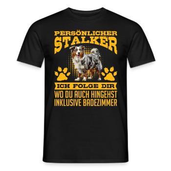 Australian Shepherd PERSONAL STALKER Funny - Men's T-Shirt - black - Front - AI Model Male 178 light (178cm)