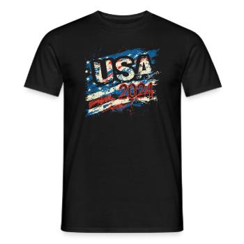 United States 2024 Election American Flag Graffiti - Men's T-Shirt - black - Front - AI Model Male 178 light (178cm)