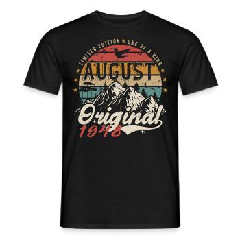 Août 1948 - Fabriqué En Août 1948 - Vintage 1948 - T-shirt homme - noir - Devant - AI Model Male 178 light (178cm)