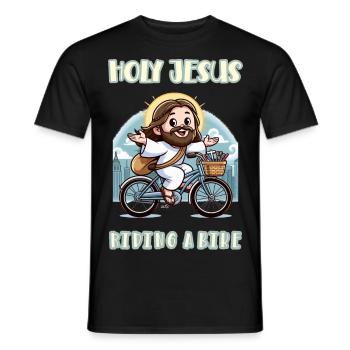 Holy Jesus riding a bike - Men's T-Shirt - black - Front - AI Model Male 178 light (178cm)