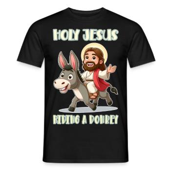 Holy Jesus riding a donkey - Men's T-Shirt - black - Front - AI Model Male 178 light (178cm)