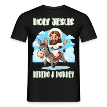 Holy Jesus riding a donkey - Men's T-Shirt - black - Front - AI Model Male 178 light (178cm)