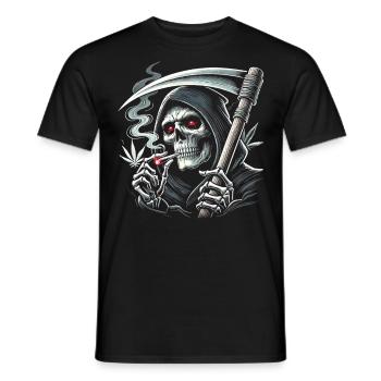 Schwarzer Humor rauchender Sensenmann zu Halloween - Männer T-Shirt - Schwarz - Vorne - AI Model Male 178 light (178cm)