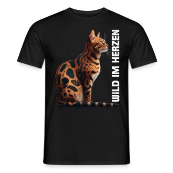 Bengal Cats WILD IN THE HEART Bengal Cats - Men's T-Shirt - black - Front - AI Model Male 178 light (178cm)