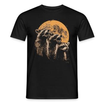3 Raccoon Moon Howling Funny Raccoon Art - Men's T-Shirt - black - Front - AI Model Male 178 light (178cm)